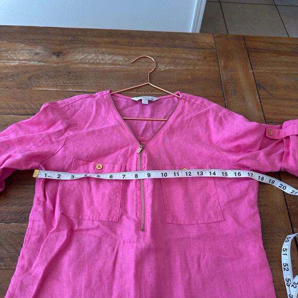 Company Ellen Tracy linen peony pink tunic blouse with gold zipper size small - Picture 7 of 7
